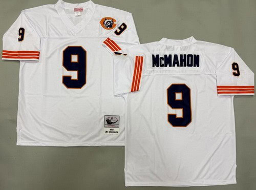 Chicago Bears #9 Jim McMahon White Bear Patch 1985 Throwback Jersey