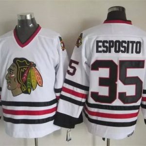 Chicago Blackhawks #35 Tony Esposito White Throwback Jersey