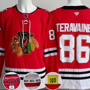 Chicago Blackhawks #86 Teuvo Teravainen Red 100 Years Anniversary Authentic Jersey