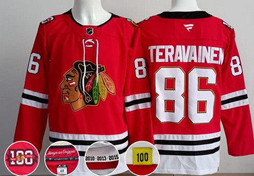 Chicago Blackhawks #86 Teuvo Teravainen Red 100 Years Anniversary Authentic Jersey