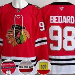 Chicago Blackhawks #98 Connor Bedard Red 100 Years Anniversary Authentic Jersey