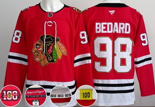 Chicago Blackhawks #98 Connor Bedard Red 100 Years Anniversary Authentic Jersey