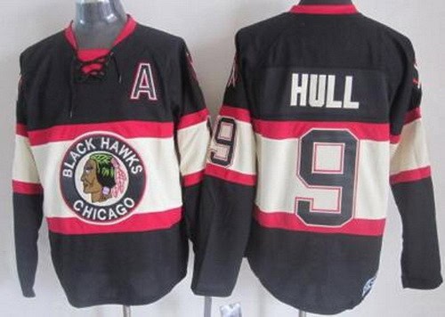 Chicago Blackhawks #9 Bobby Hull Black Alternate Throwback Jersey