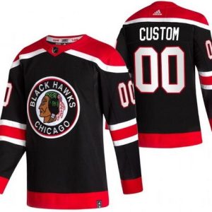 Chicago Blackhawks Customized Black 2021 Reverse Retro Authentic Jersey