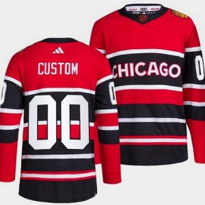 Chicago Blackhawks Customized Black Red 2022 Reverse Retro Authentic Jersey