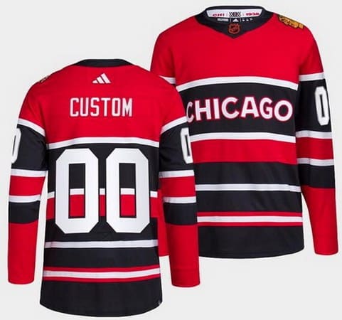 Chicago Blackhawks Customized Black Red 2022 Reverse Retro Authentic Jersey