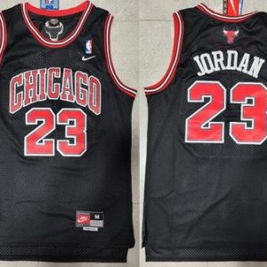 Chicago Bulls #23 Michael Jordan Black Bull Logo Nike Throwback Swingman Jersey