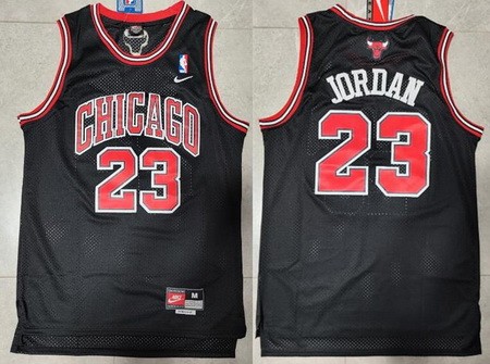 Chicago Bulls #23 Michael Jordan Black Bull Logo Nike Throwback Swingman Jersey