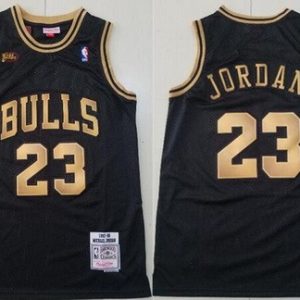 Chicago Bulls #23 Michael Jordan Black Gold 1997 Finals Swingman Jersey