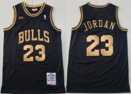 Chicago Bulls #23 Michael Jordan Black Gold 1997 Finals Swingman Jersey