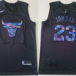 Chicago Bulls #23 Michael Jordan Black Iridescent Holographic Icon Swingman Jersey