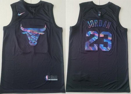 Chicago Bulls #23 Michael Jordan Black Iridescent Holographic Icon Swingman Jersey