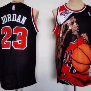 Chicago Bulls #23 Michael Jordan Black Portrait Throwback Swingman Jersey