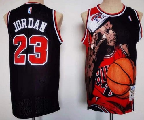 Chicago Bulls #23 Michael Jordan Black Portrait Throwback Swingman Jersey