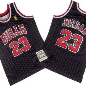 Chicago Bulls #23 Michael Jordan Black Stripes 1996 Throwback Swingman Jersey