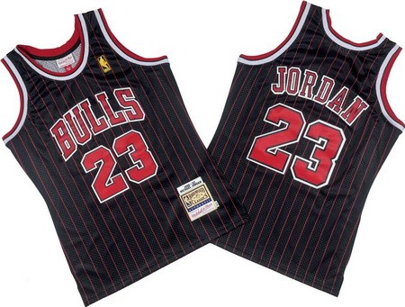 Chicago Bulls #23 Michael Jordan Black Stripes 1996 Throwback Swingman Jersey