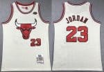 Chicago Bulls #23 Michael Jordan Cream Chainstitch Throwback Swingman Jersey