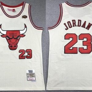 Chicago Bulls #23 Michael Jordan Cream Chainstitch Throwback Swingman Jersey