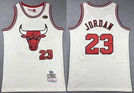 Chicago Bulls #23 Michael Jordan Cream Chainstitch Throwback Swingman Jersey
