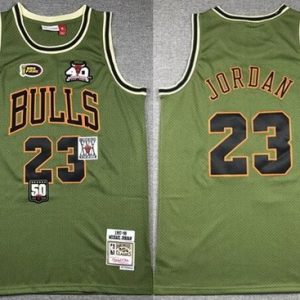 Chicago Bulls #23 Michael Jordan Olive Military Flight 1997 Throwback Swingman Jersey