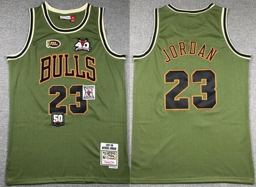 Chicago Bulls #23 Michael Jordan Olive Military Flight 1997 Throwback Swingman Jersey