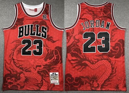 Chicago Bulls #23 Michael Jordan Red Dragon Swingman Jersey