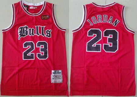 Chicago Bulls #23 Michael Jordan Red Old English Faded 1997 Finals Swingman Jersey