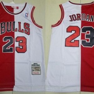 Chicago Bulls #23 Michael Jordan Red White Split 1996 Throwback Swingman Jersey