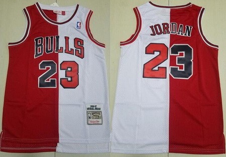 Chicago Bulls #23 Michael Jordan Red White Split 1996 Throwback Swingman Jersey
