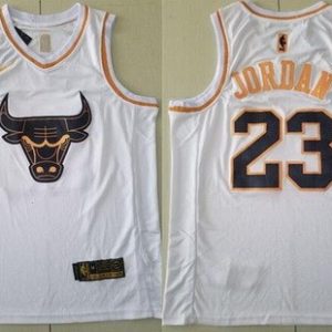 Chicago Bulls #23 Michael Jordan White Gold Icon Swingman Jersey