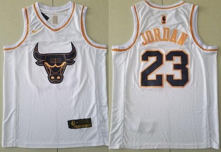 Chicago Bulls #23 Michael Jordan White Gold Icon Swingman Jersey