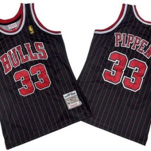 Chicago Bulls #33 Scottie Pippen Black Stripes 1996 Throwback Swingman Jersey