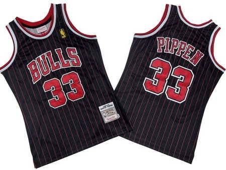 Chicago Bulls #33 Scottie Pippen Black Stripes 1996 Throwback Swingman Jersey