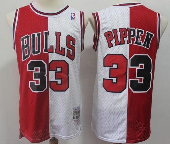 Chicago Bulls #33 Scottie Pippen Red White Split 1997 Throwback Swingman Jersey