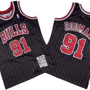 Chicago Bulls #91 Dennis Rodman Black Stripes 1995 Throwback Swingman Jersey