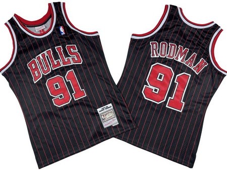 Chicago Bulls #91 Dennis Rodman Black Stripes 1995 Throwback Swingman Jersey