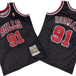 Chicago Bulls #91 Dennis Rodman Black Stripes 1996 Throwback Swingman Jersey