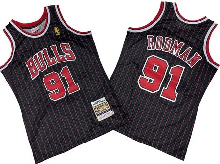 Chicago Bulls #91 Dennis Rodman Black Stripes 1996 Throwback Swingman Jersey