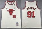 Chicago Bulls #91 Dennis Rodman Cream Chainstitch Throwback Swingman Jersey