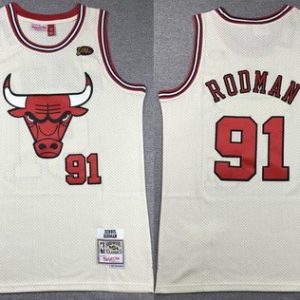 Chicago Bulls #91 Dennis Rodman Cream Chainstitch Throwback Swingman Jersey