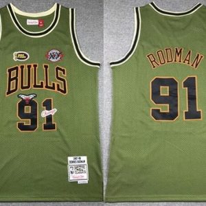 Chicago Bulls #91 Dennis Rodman Olive Military Flight 1997 Throwback Swingman Jersey