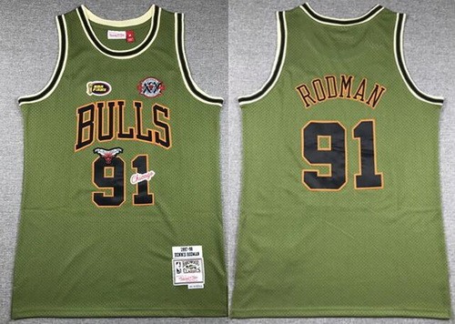 Chicago Bulls #91 Dennis Rodman Olive Military Flight 1997 Throwback Swingman Jersey