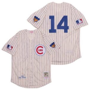 Chicago Cubs #14 Ernie Banks Cream Stripes 1969 Throwback Jersey