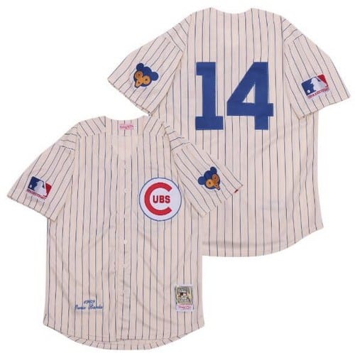 Chicago Cubs #14 Ernie Banks Cream Stripes 1969 Throwback Jersey