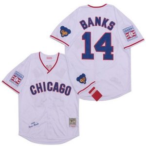 Chicago Cubs #14 Ernie Banks White 1968 Throwback Jersey