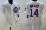 Chicago Cubs #14 Ernie Banks White Team Logo Cool Base Jersey