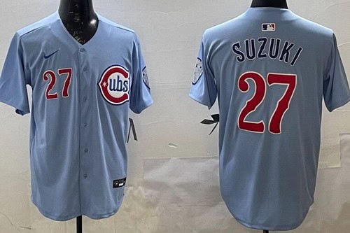 Chicago Cubs #27 Seiya Suzuki Baby Blue Limited Jersey