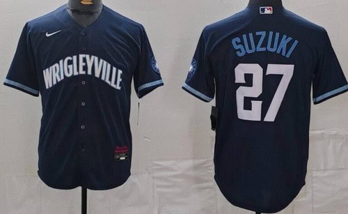 Chicago Cubs #27 Seiya Suzuki Navy City Cool Base Jersey