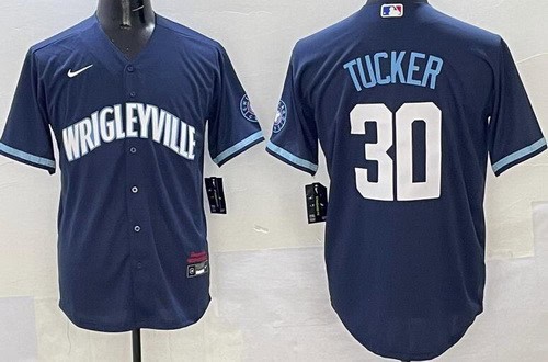Chicago Cubs #30 Kyle Tucker Navy City Connect Cool Base Jersey