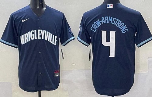 Chicago Cubs #4 Pete Crow Armstrong Navy City Connect Cool Base Jersey